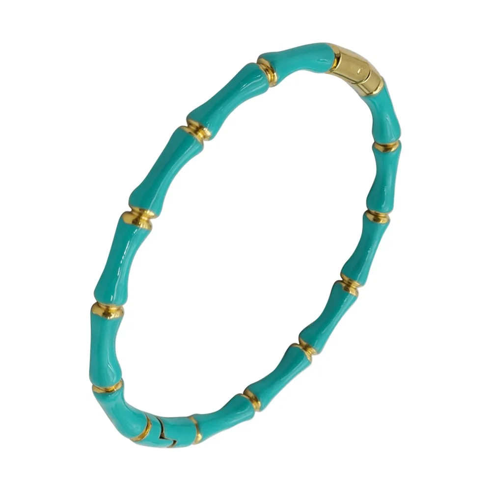 ZALMAN Brand Colorful Enamel Resin Bamboo Bangle Bracelet for Women Gold Color Stainless Steel Bangle Trendy Love Jewelry