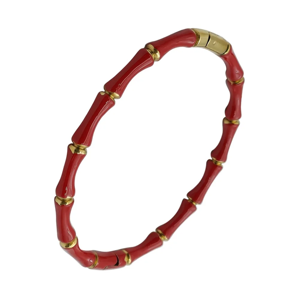ZALMAN Brand Colorful Enamel Resin Bamboo Bangle Bracelet for Women Gold Color Stainless Steel Bangle Trendy Love Jewelry