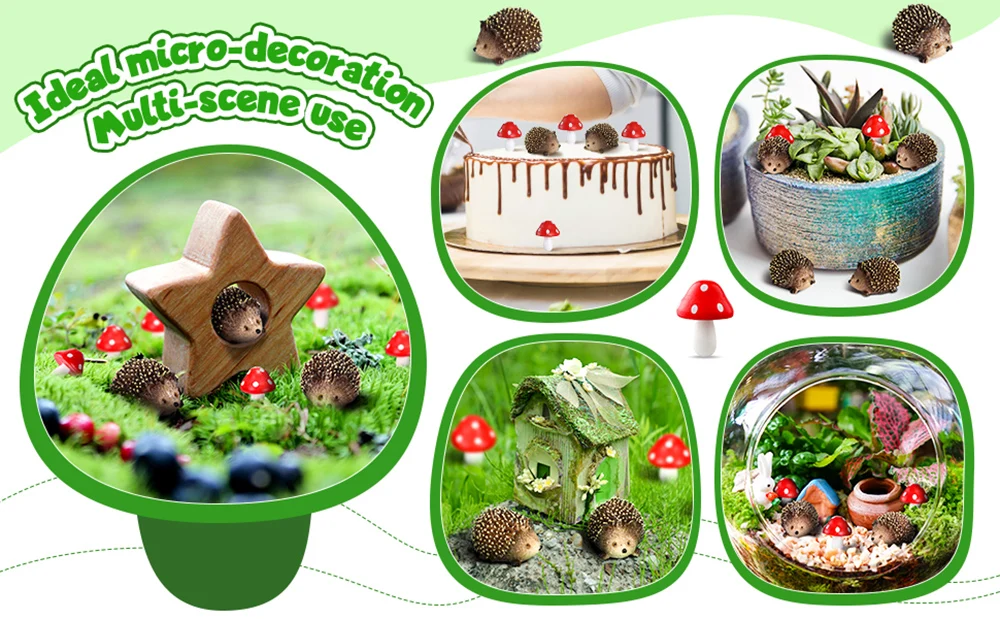 Outdoor Fairy Wild Garden Resin Hedgehogs and Wood Mushroom Accessories Miniature Garden for Plant Bonsai Craft Decor Supplies