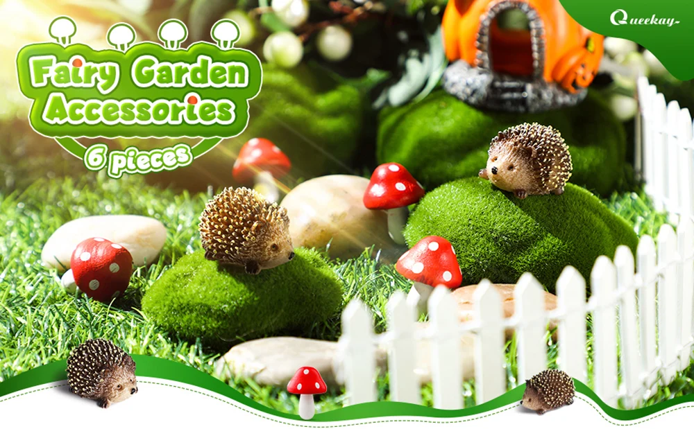 Outdoor Fairy Wild Garden Resin Hedgehogs and Wood Mushroom Accessories Miniature Garden for Plant Bonsai Craft Decor Supplies