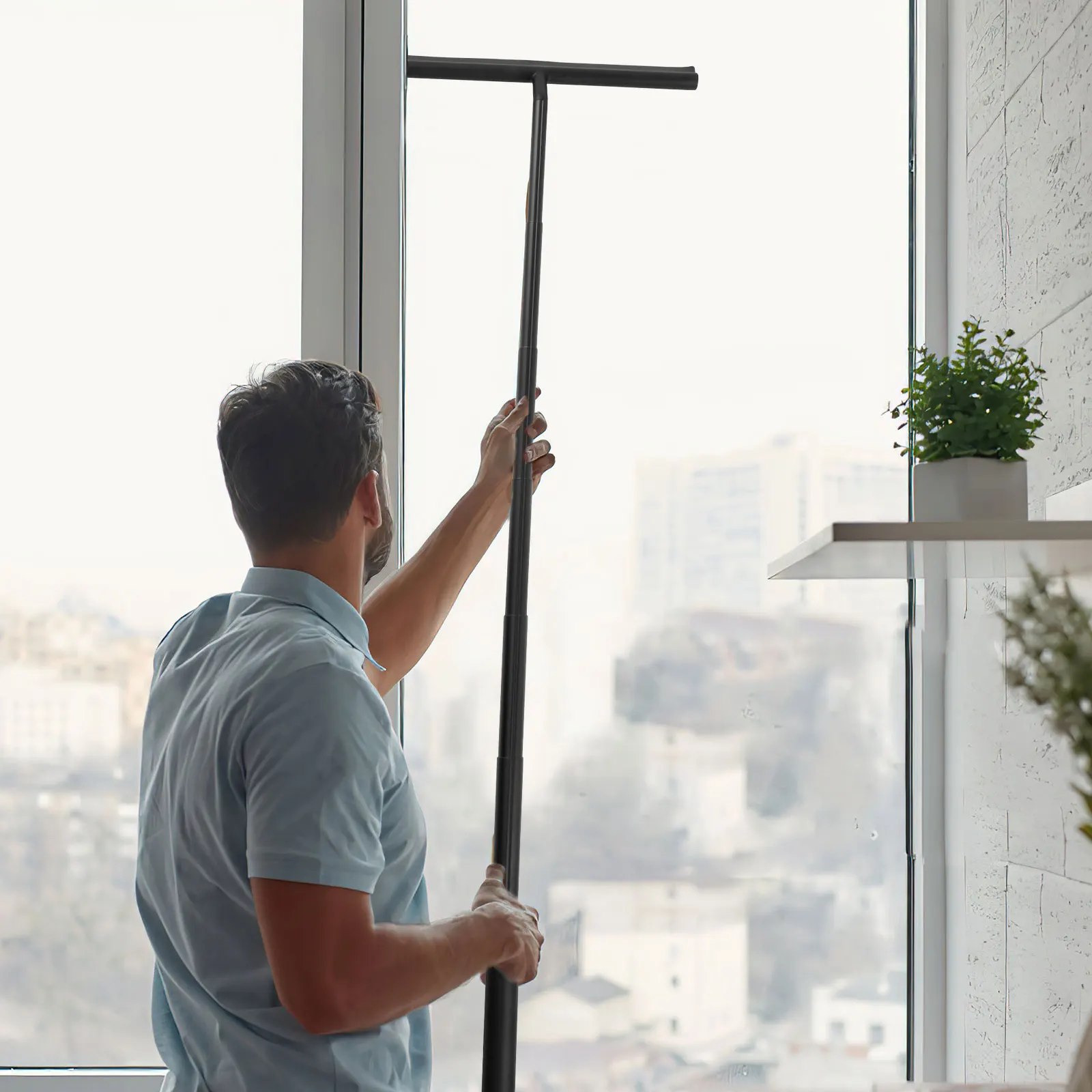97cm Telescopic Shower Squeegee Stainless Steel Silicone Glass Door Clean Scraper with Hooks for Household Window Floor Cleaning