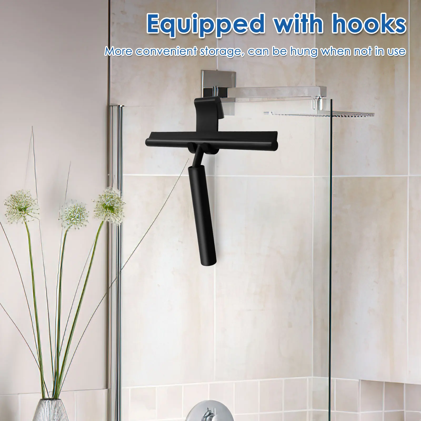 97cm Telescopic Shower Squeegee Stainless Steel Silicone Glass Door Clean Scraper with Hooks for Household Window Floor Cleaning