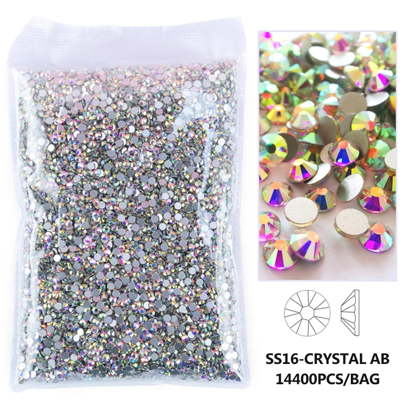 Wholesale 14400PCS/Bag Crystal AB Glitter Non Hotfix Rhinestones Nails Charms Diamond Accessories for Nail Art Decoration