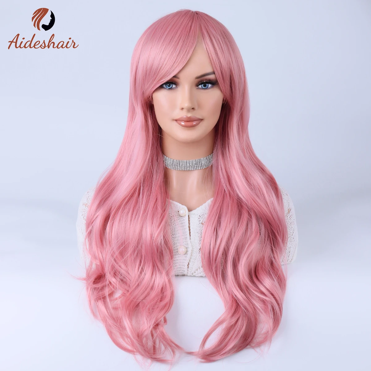 Aideshair Dark green midsection diagonal bangs long curly wig for women heat-resistant fiber synthetic wig daily Cosplay party