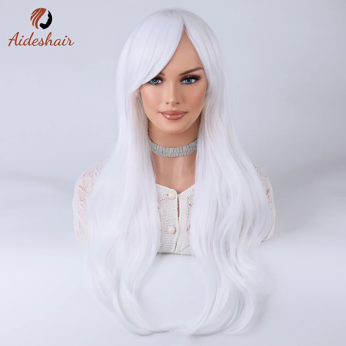 Aideshair Dark green midsection diagonal bangs long curly wig for women heat-resistant fiber synthetic wig daily Cosplay party