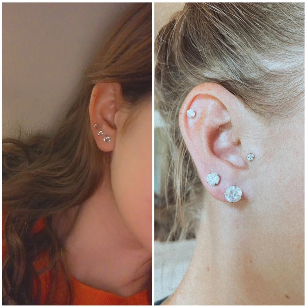 1 Pair Rose Gold Color Hypoallergenic 316L Stainless Steel White Cubic Zirconia CZ Stud Earrings Size 3-8mm