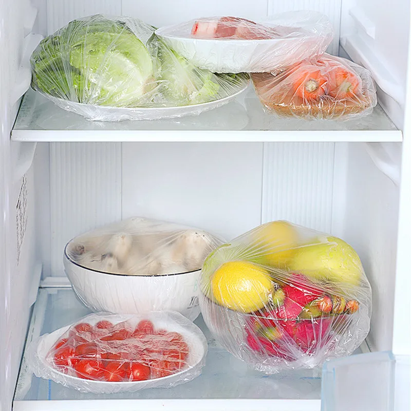 100/50/20pcs Disposable Food Cover Food Grade Fruit Vegetable Storage Bag Elastic Plastic Bag Bowl Cup Kitchen Fresh Keeping Bag