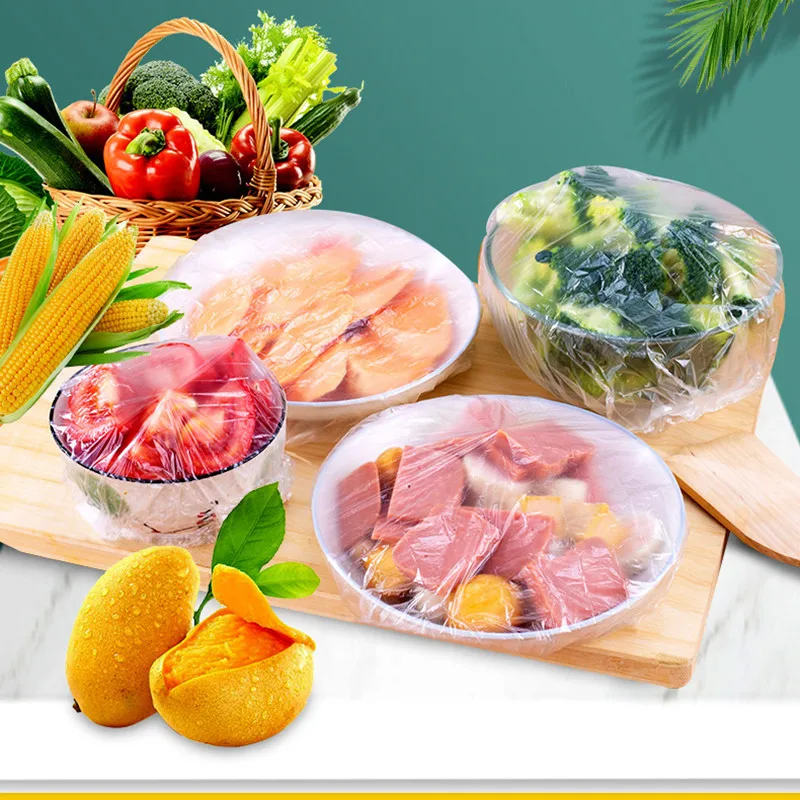 100/50/20pcs Disposable Food Cover Food Grade Fruit Vegetable Storage Bag Elastic Plastic Bag Bowl Cup Kitchen Fresh Keeping Bag