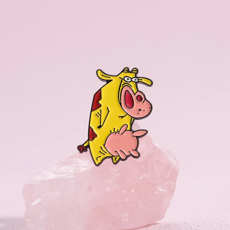 Cartoon Manga Enamel Pins Custom Cute Rooster Cow Brooches Lapel Badges Animal Jewelry Gift for Kids Friends