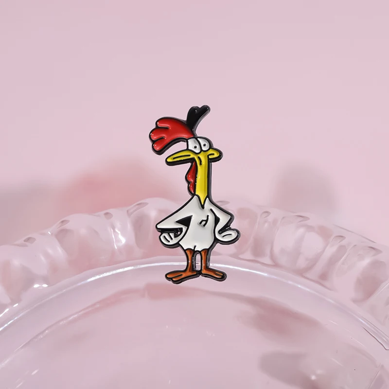 Cartoon Manga Enamel Pins Custom Cute Rooster Cow Brooches Lapel Badges Animal Jewelry Gift for Kids Friends
