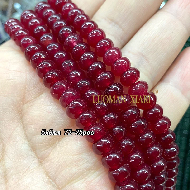Natural Chalcedony Ruby Red Stone Square Abacus Drop Round Oval Loose Spacer Beads for Jewelry Making Diy Bracelet Accessories