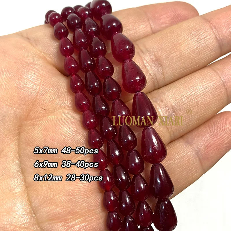 Natural Chalcedony Ruby Red Stone Square Abacus Drop Round Oval Loose Spacer Beads for Jewelry Making Diy Bracelet Accessories