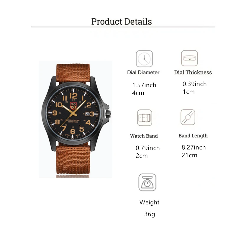 Fashion Simple Calendar Quartz Men Sports Watch Army Watch