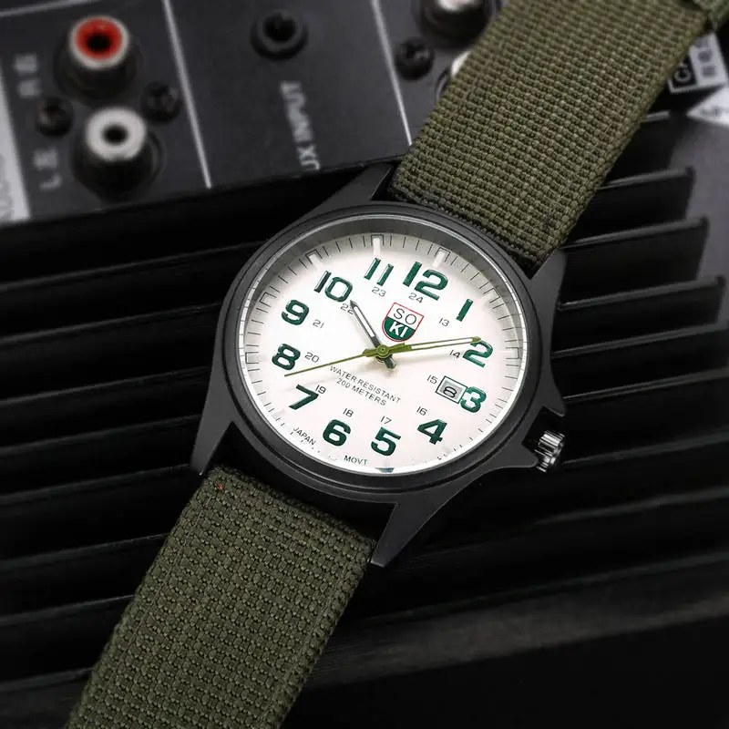 Fashion Simple Calendar Quartz Men Sports Watch Army Watch