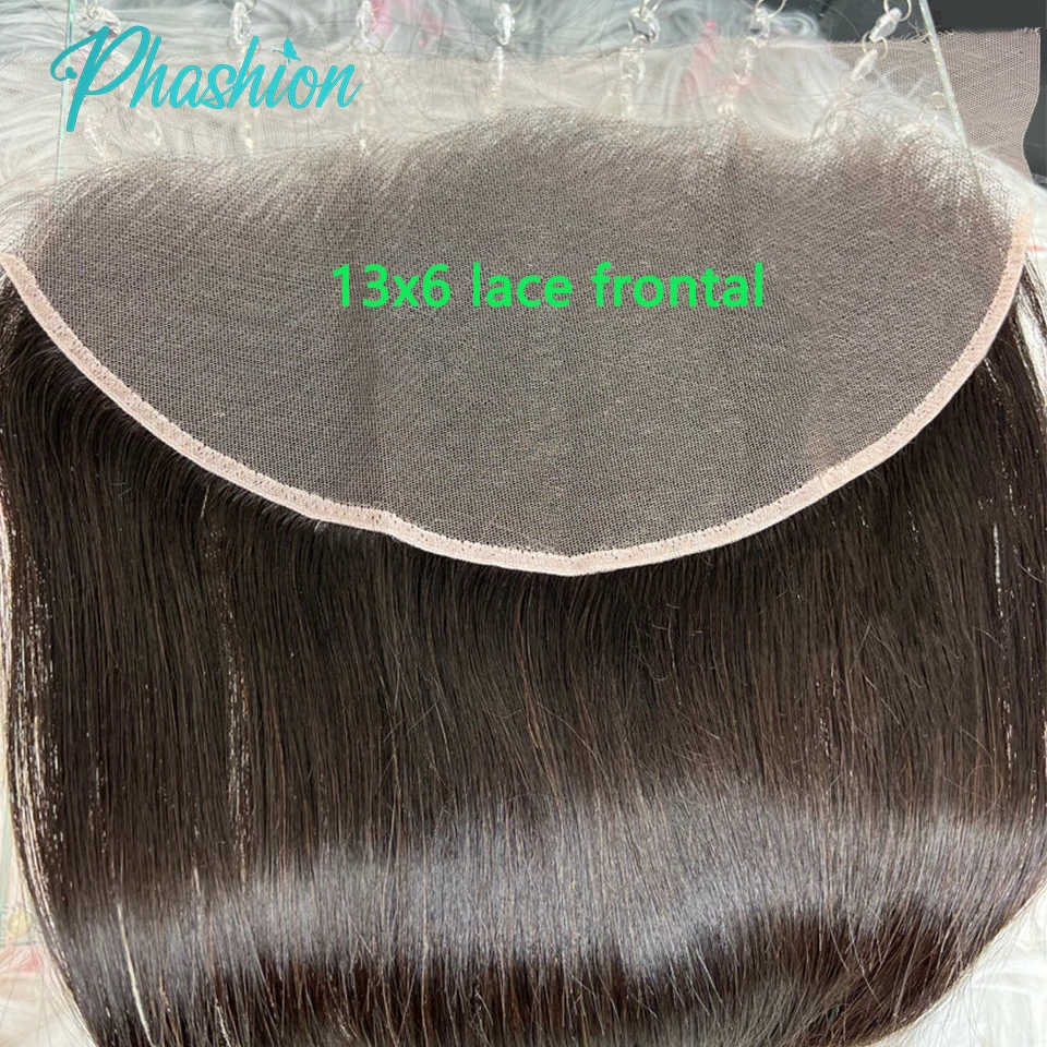 Phashion 28 Inch 13x6 Lace Frontal Straight Pre Plucked Swiss Closure Transparent Full Front Only Natural Black 100% Human Hair