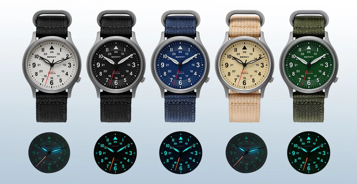 BERNY Titanium Watches for Men Classic Mens Field Watch Easy Read Outdoor Quartz Wristwatch Super Luminous Sapphire 5ATM