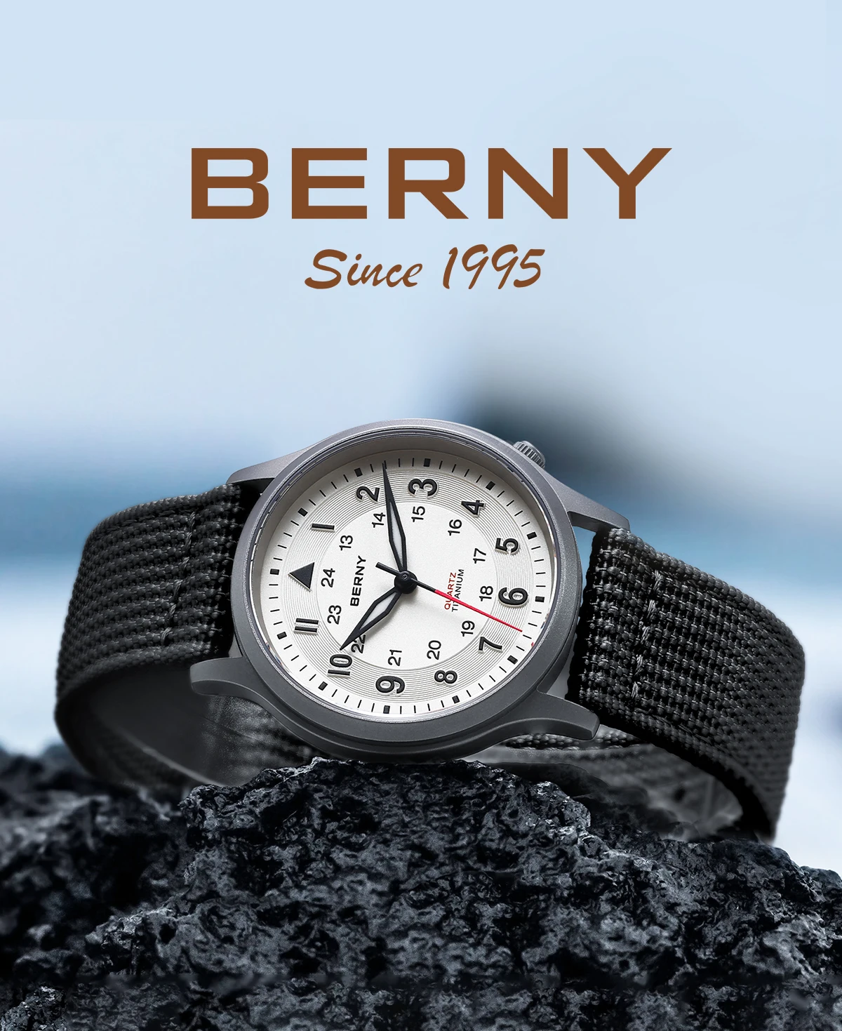 BERNY Titanium Watches for Men Classic Mens Field Watch Easy Read Outdoor Quartz Wristwatch Super Luminous Sapphire 5ATM