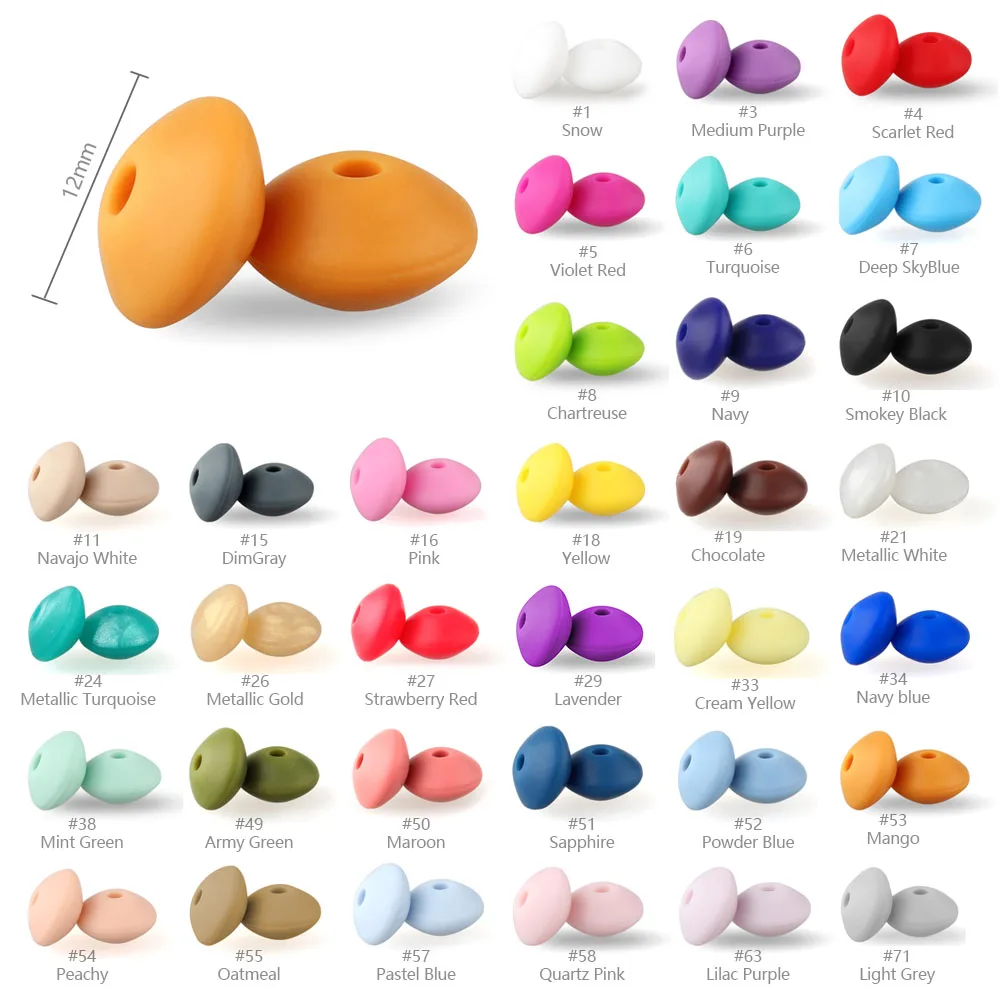 50/100pcs Silicone Lentil Beads 12mm Abacus Loose Focal Beads DIY Necklace Bracelet Keychain Accessories For Jewelry Making