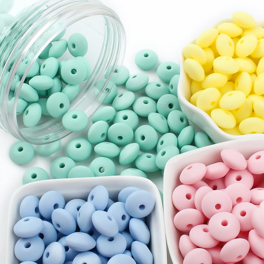 50/100pcs Silicone Lentil Beads 12mm Abacus Loose Focal Beads DIY Necklace Bracelet Keychain Accessories For Jewelry Making