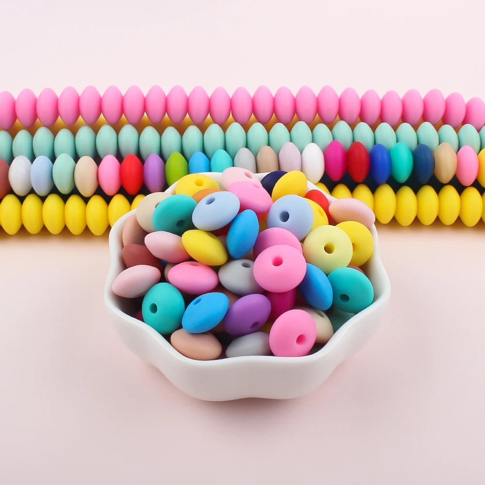 50/100pcs Silicone Lentil Beads 12mm Abacus Loose Focal Beads DIY Necklace Bracelet Keychain Accessories For Jewelry Making