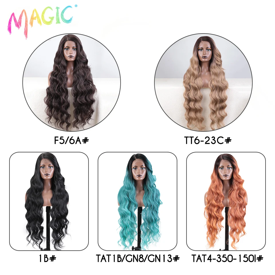 Magic Synthetic Lace Front Wig Long Wavy 36 Inch Cosplay Body Wavy Side Part Lace Wig For Women Lace Front Wig Ombre Blonde Wig