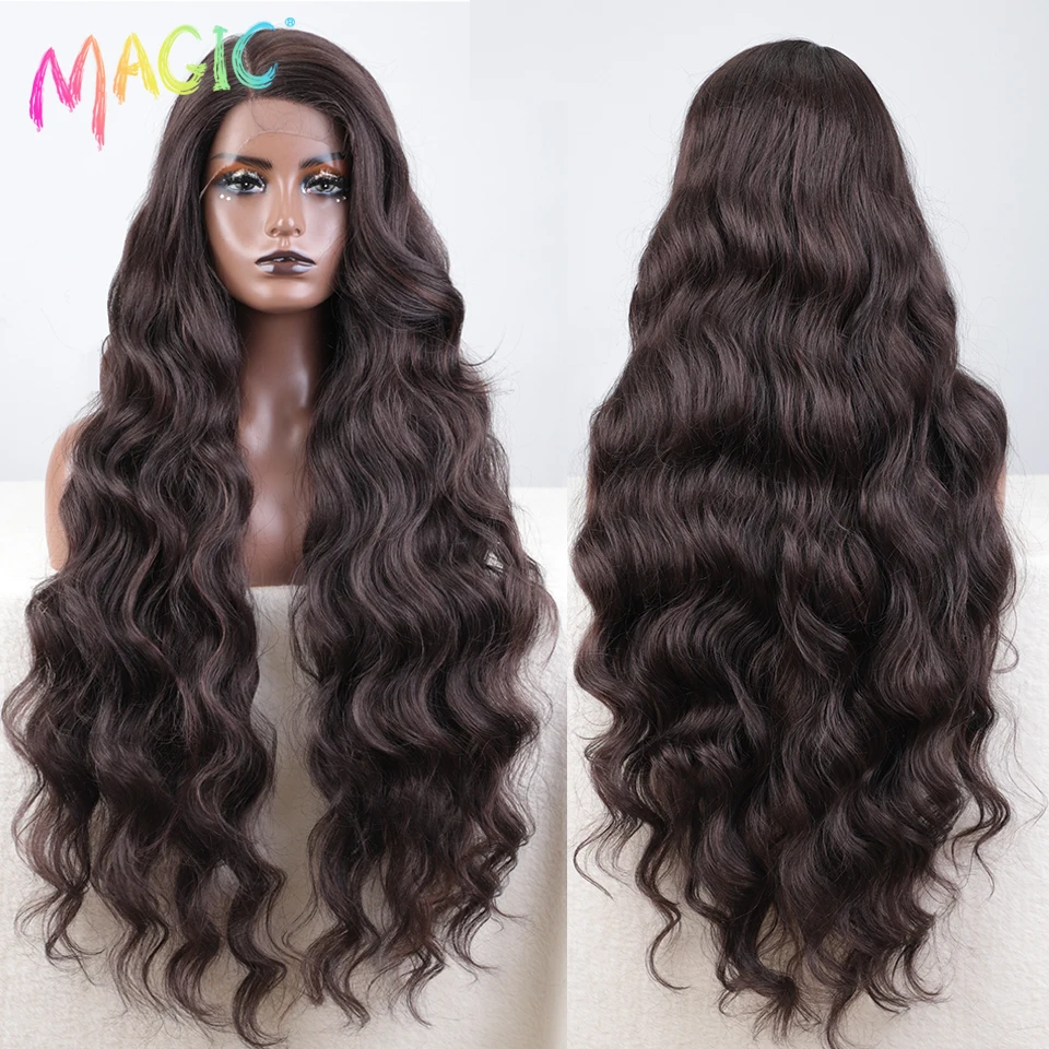 Magic Synthetic Lace Front Wig Long Wavy 36 Inch Cosplay Body Wavy Side Part Lace Wig For Women Lace Front Wig Ombre Blonde Wig