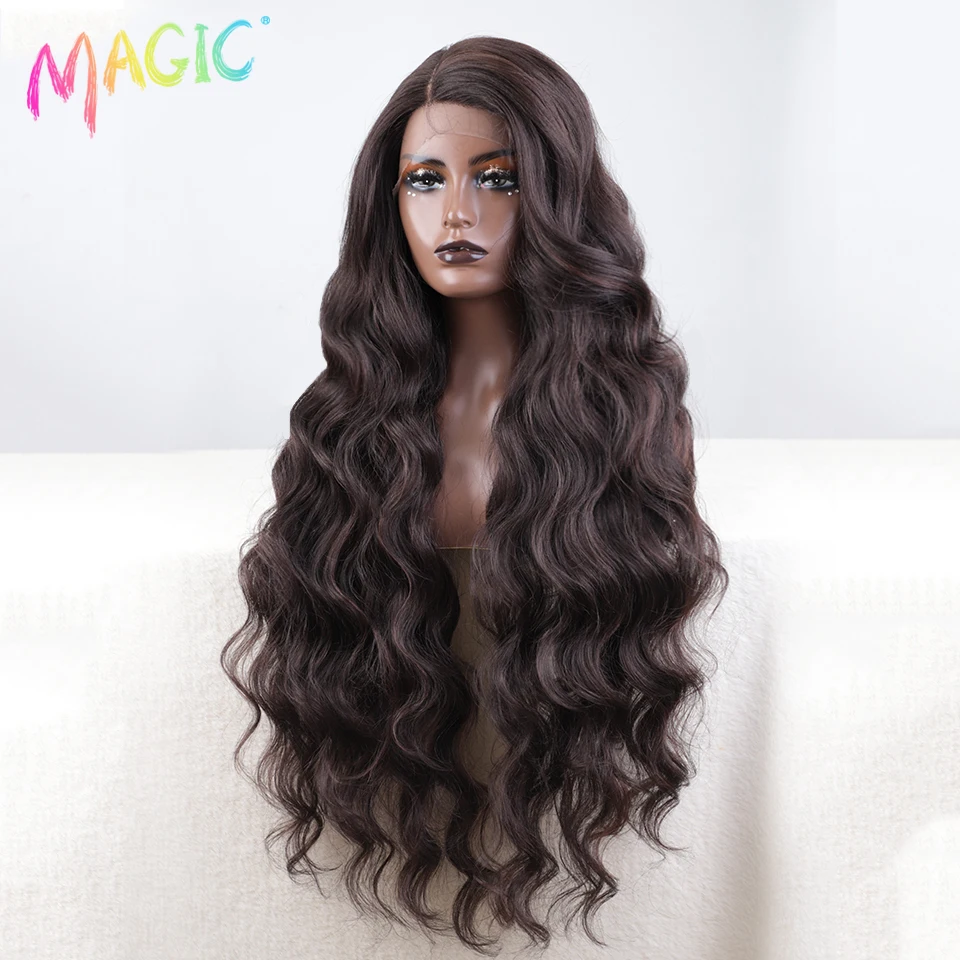 Magic Synthetic Lace Front Wig Long Wavy 36 Inch Cosplay Body Wavy Side Part Lace Wig For Women Lace Front Wig Ombre Blonde Wig