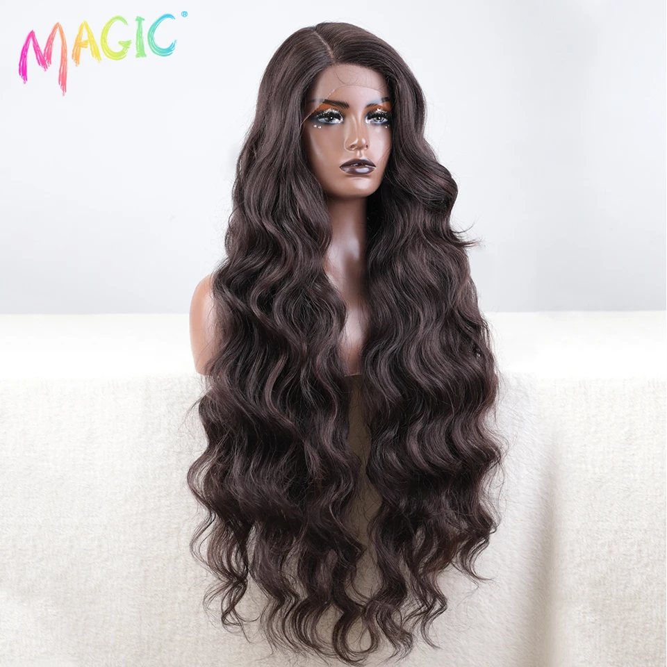 Magic Synthetic Lace Front Wig Long Wavy 36 Inch Cosplay Body Wavy Side Part Lace Wig For Women Lace Front Wig Ombre Blonde Wig