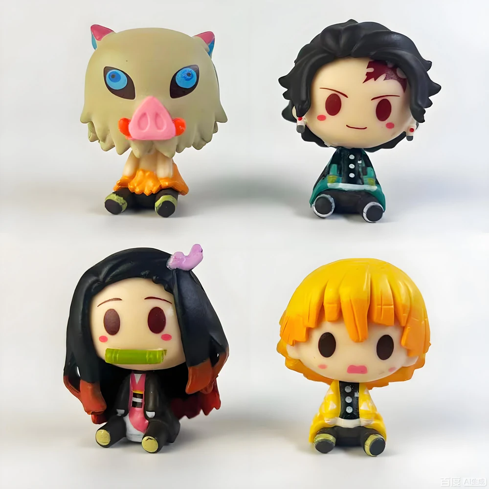 4PCS/Set Anime Demon Slayer Nezuko Tanjirou Zenitsu Inosuke Mini Figurine Kawaii Action Figure PVC Model Collectible Doll Toys