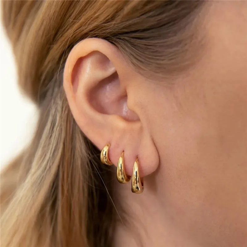 3Pcs/Set Trendy Fashion Classic Style Copper Alloy Gold-Color Smooth Metal O- shaped Circular Earrings For Woman Party Jewelry
