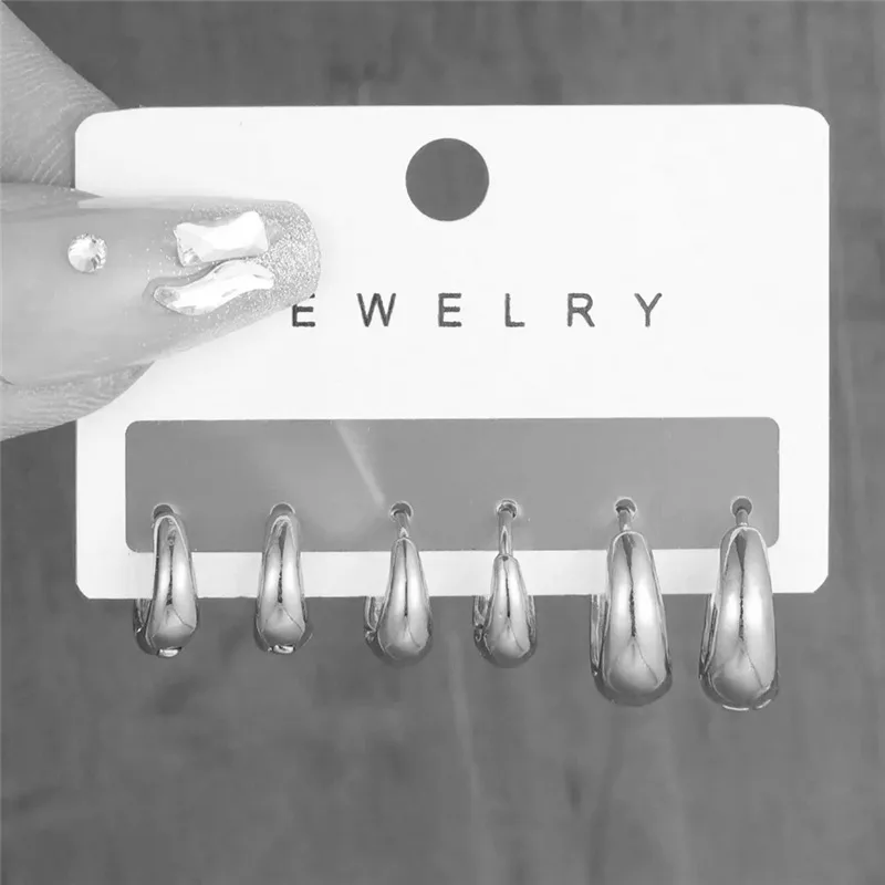 3Pcs/Set Trendy Fashion Classic Style Copper Alloy Gold-Color Smooth Metal O- shaped Circular Earrings For Woman Party Jewelry