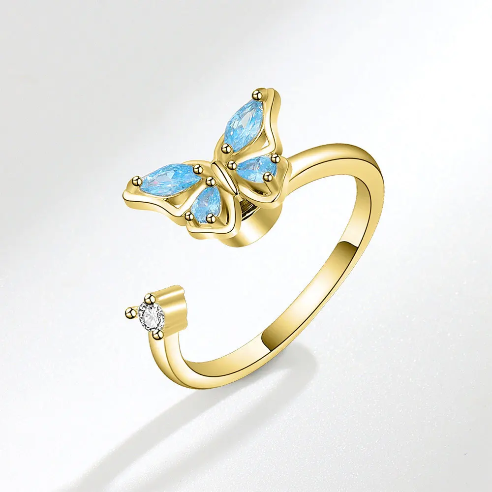 Sunflower Rotating Anxiety Ring For Women Spinner Fidgets Adjustable Open Rings Cute Animal Butterfly Turtle Bague Anti Stress