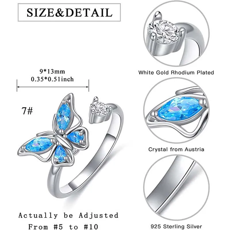 Sunflower Rotating Anxiety Ring For Women Spinner Fidgets Adjustable Open Rings Cute Animal Butterfly Turtle Bague Anti Stress