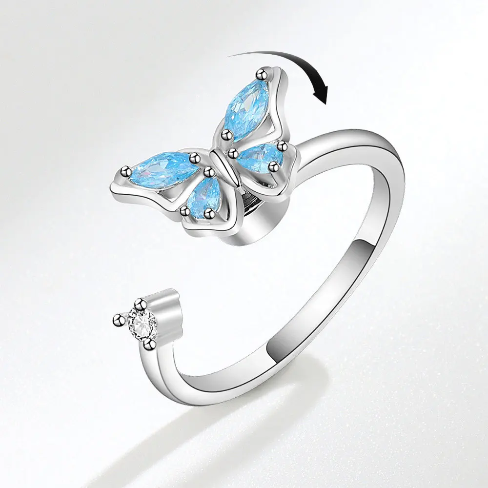Sunflower Rotating Anxiety Ring For Women Spinner Fidgets Adjustable Open Rings Cute Animal Butterfly Turtle Bague Anti Stress