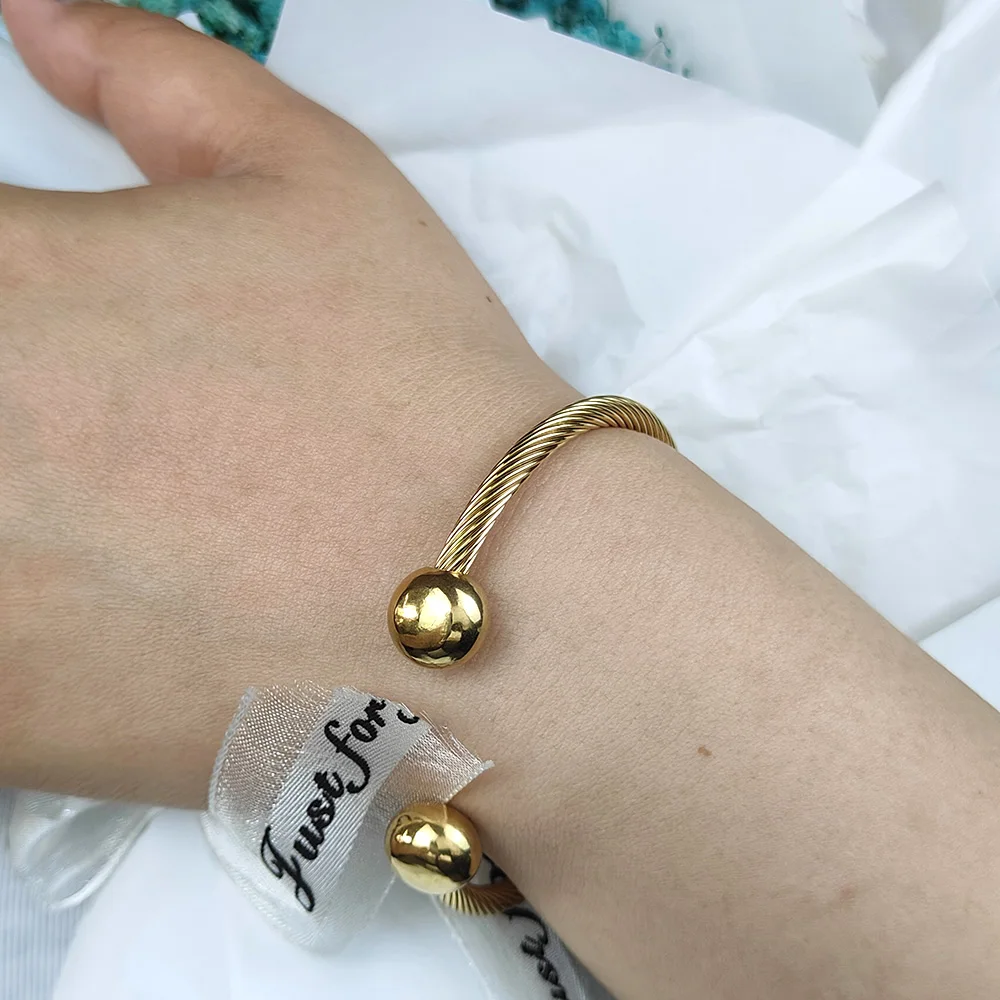 Luxury Stainless Steel Braided Open Men Women Charm Cuff BraceletGold Silvery Ball Jewelry Accessories Bracelets Bangles