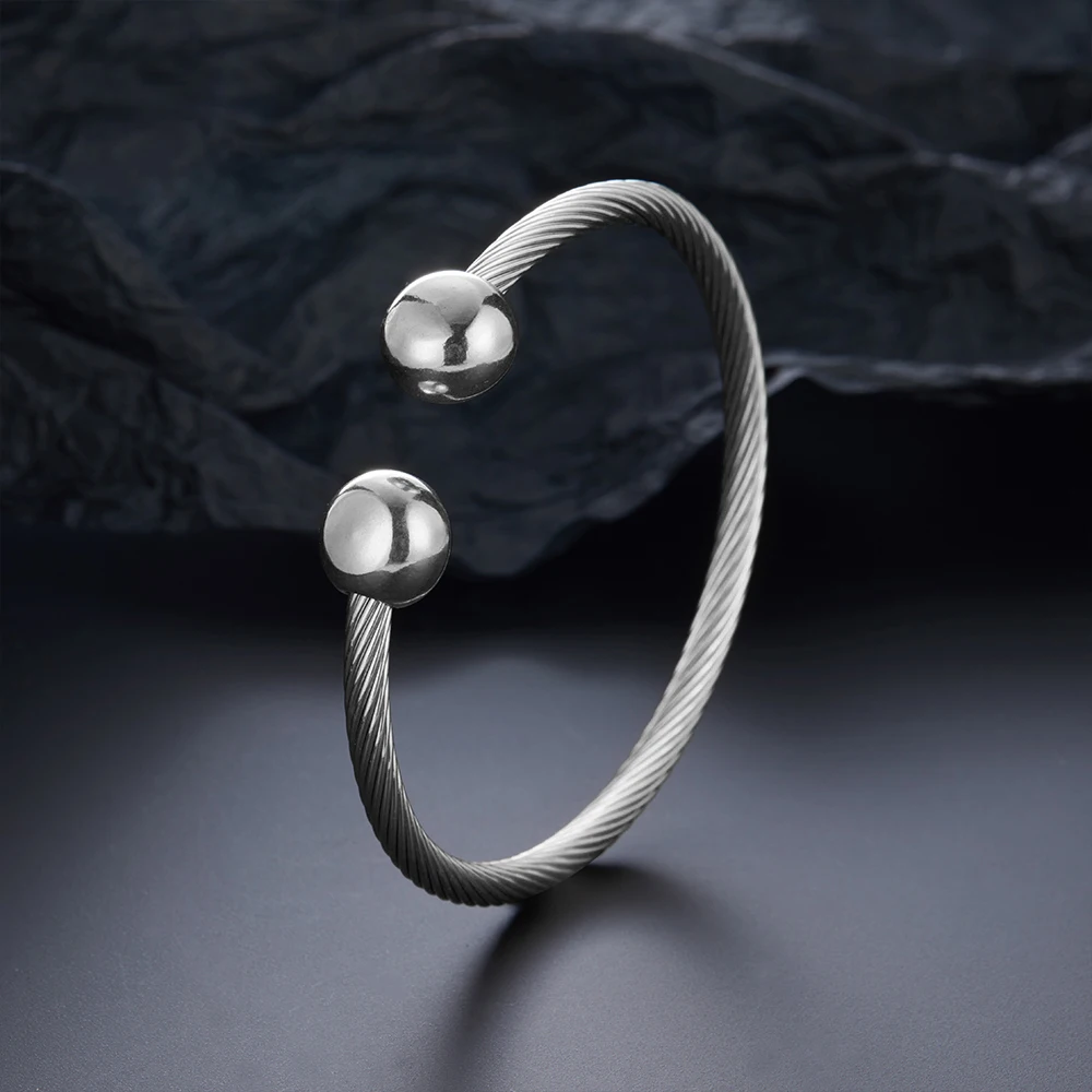Luxury Stainless Steel Braided Open Men Women Charm Cuff BraceletGold Silvery Ball Jewelry Accessories Bracelets Bangles