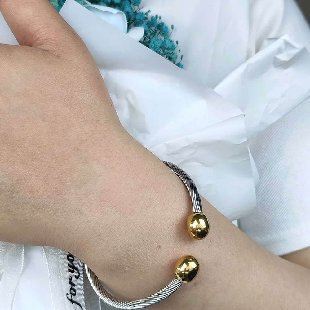 Luxury Stainless Steel Braided Open Men Women Charm Cuff BraceletGold Silvery Ball Jewelry Accessories Bracelets Bangles
