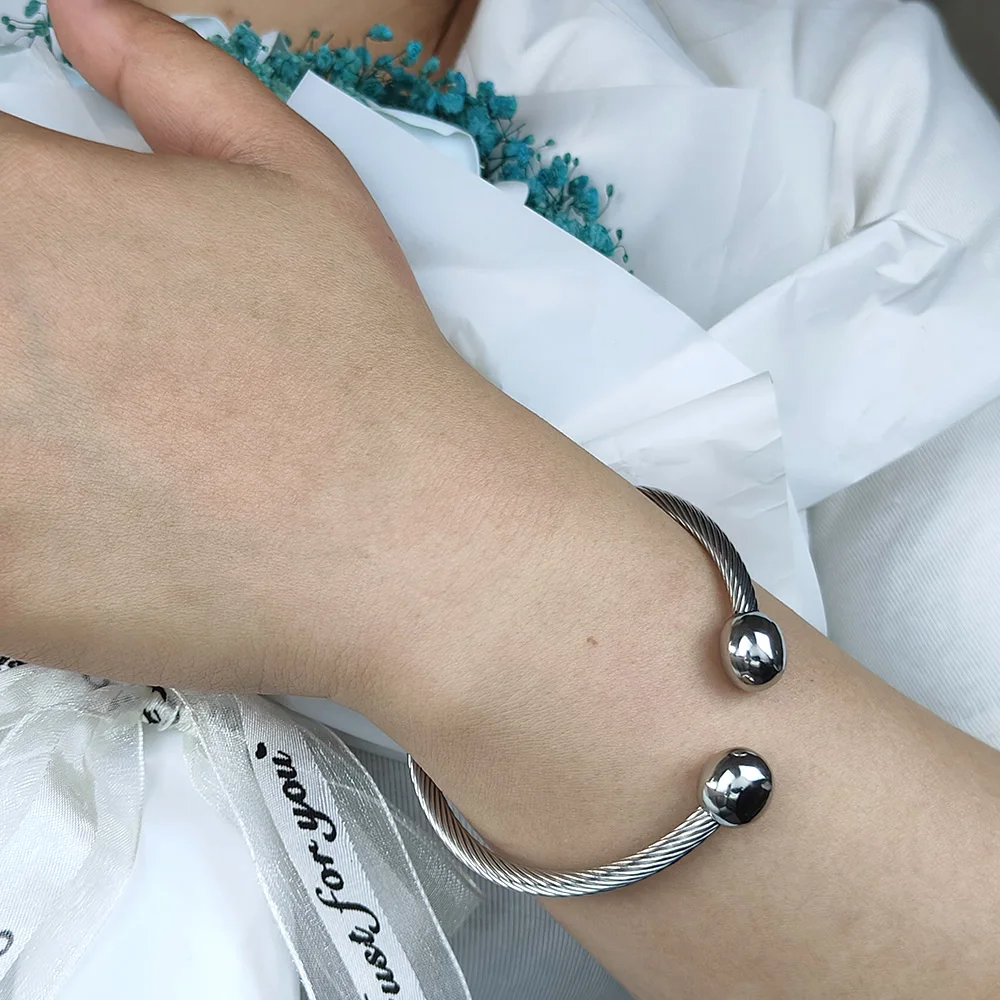 Luxury Stainless Steel Braided Open Men Women Charm Cuff BraceletGold Silvery Ball Jewelry Accessories Bracelets Bangles