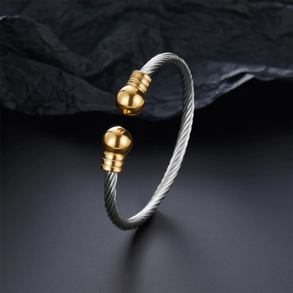 Luxury Stainless Steel Braided Open Men Women Charm Cuff BraceletGold Silvery Ball Jewelry Accessories Bracelets Bangles