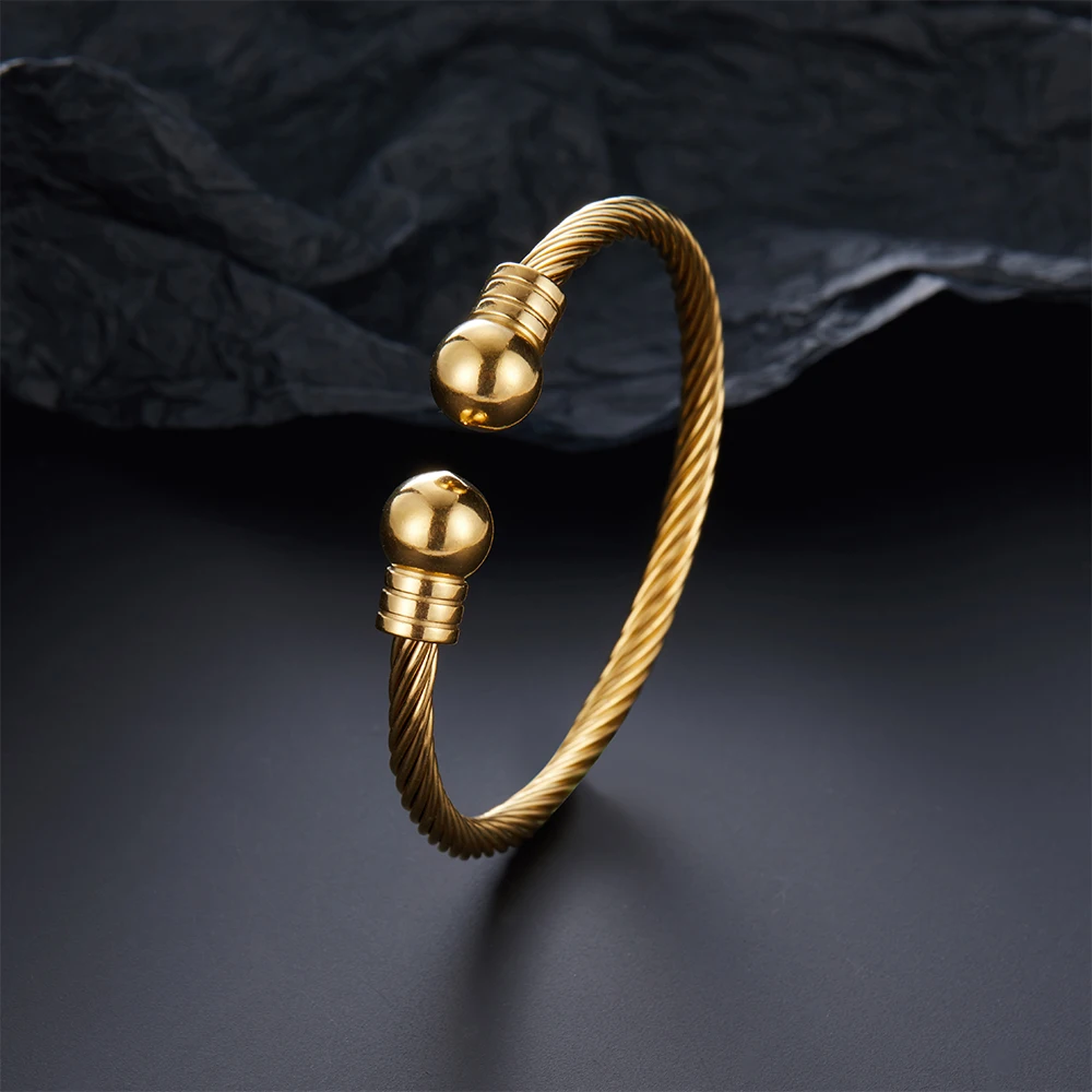 Luxury Stainless Steel Braided Open Men Women Charm Cuff BraceletGold Silvery Ball Jewelry Accessories Bracelets Bangles