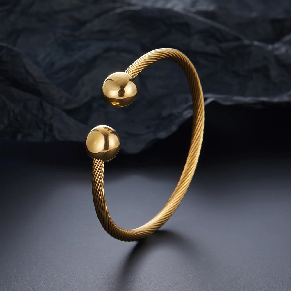 Luxury Stainless Steel Braided Open Men Women Charm Cuff BraceletGold Silvery Ball Jewelry Accessories Bracelets Bangles