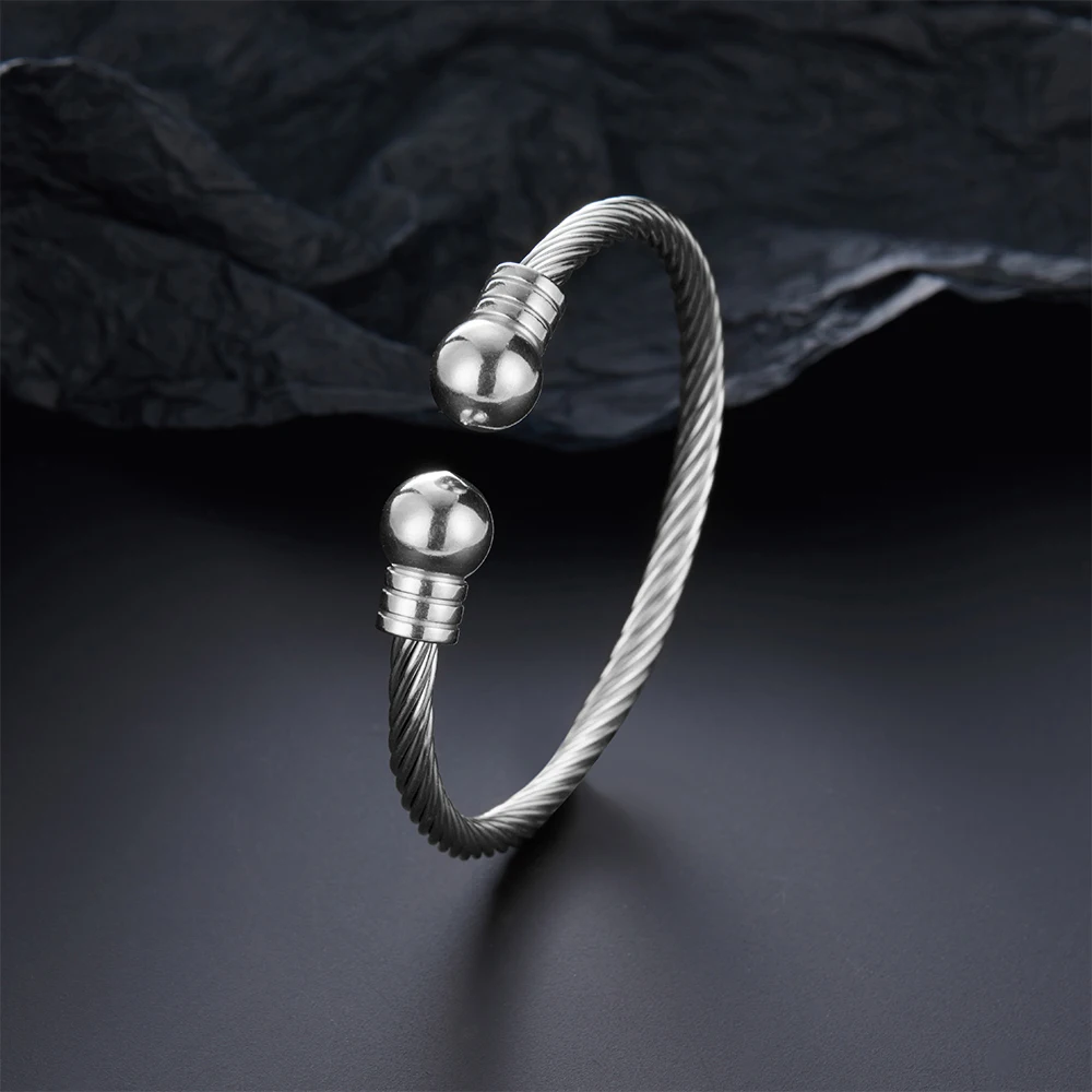 Luxury Stainless Steel Braided Open Men Women Charm Cuff BraceletGold Silvery Ball Jewelry Accessories Bracelets Bangles