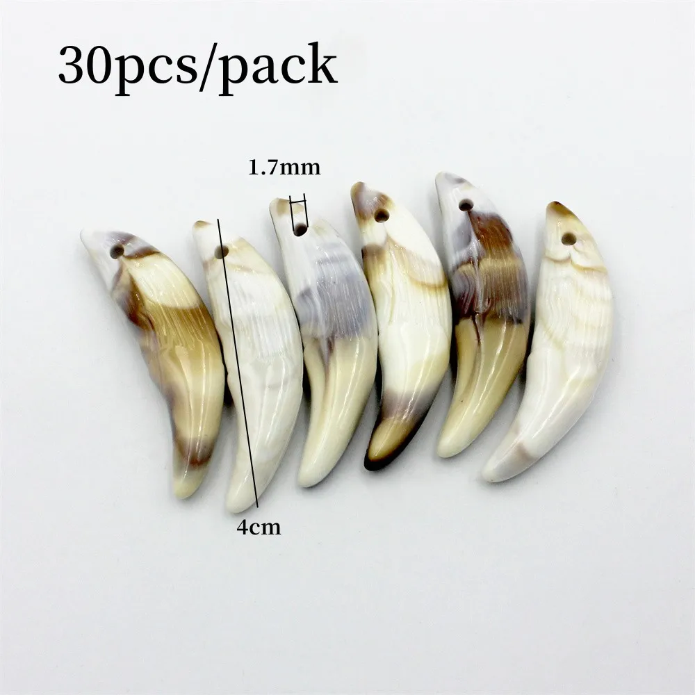 20pcs/30pcs/100pcs Ivory Horn Pendants For Jewelry Making Acrylic Wolf Teeth Charms Pendant Resin Beads DIY Jewelry Accessorie