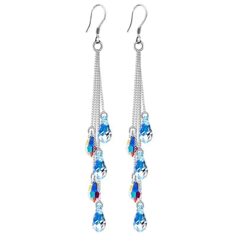 Fashionable Crystal Tassel Earrings, Long and Elegant Earrings, Romantic Valentine's Day Gift, Women's Earrings