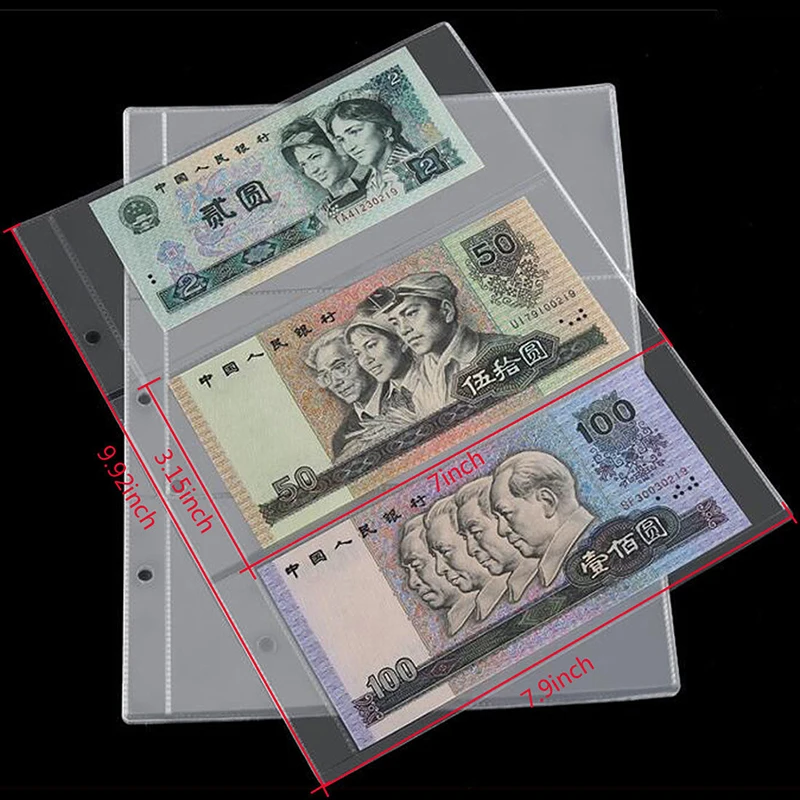 10Pcs Money Banknote Album Page Collecting Holder Sleeves 3-slot Loose Leaf