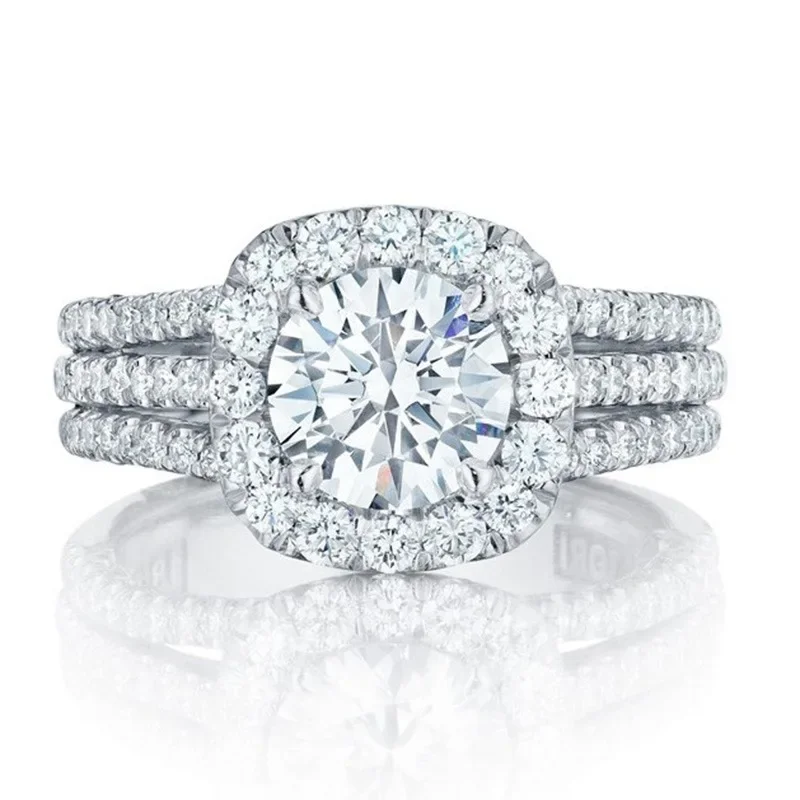 Trendy Women Cubic Zirconia Rings Luxury Engagement Wedding Band Fashion Party Finger Jewelry For Daily Evening Wear