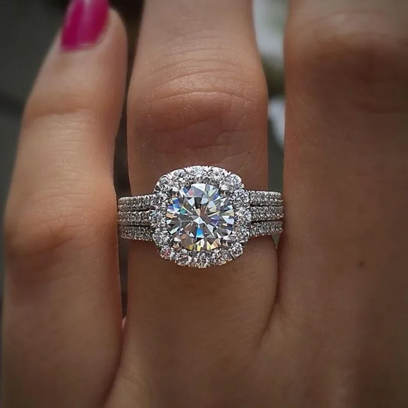 Trendy Women Cubic Zirconia Rings Luxury Engagement Wedding Band Fashion Party Finger Jewelry For Daily Evening Wear