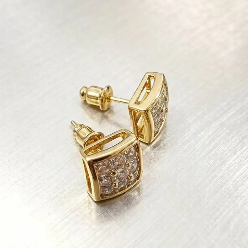 Huitan Luxury Gold Color Square Stud Earrings Women Ear Piercing with CZ Stone Simple Stylish Cool Earrings Hip Hop Jewelry