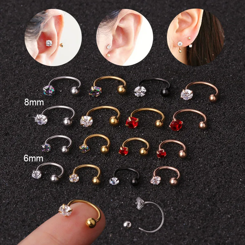 1PC Stainless Steel Little Huggies Hoop Earrings For Women Tiny Crystal Zirconia Pendant Cartilage Earrings Piercing Jewelry