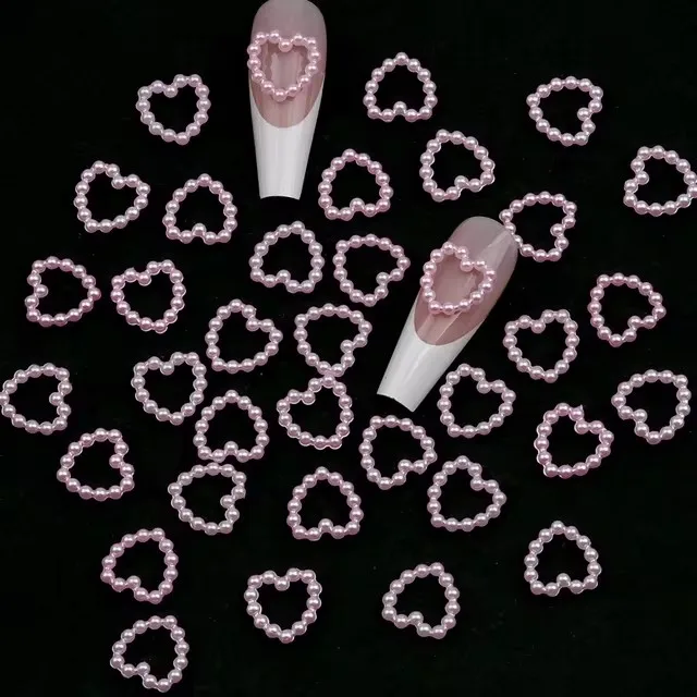 100pcs White Purple Pink Heart Pearl Nail Decoration Hollow Charms Bulk 3D Nail Art Accessories For Women Girl Nails